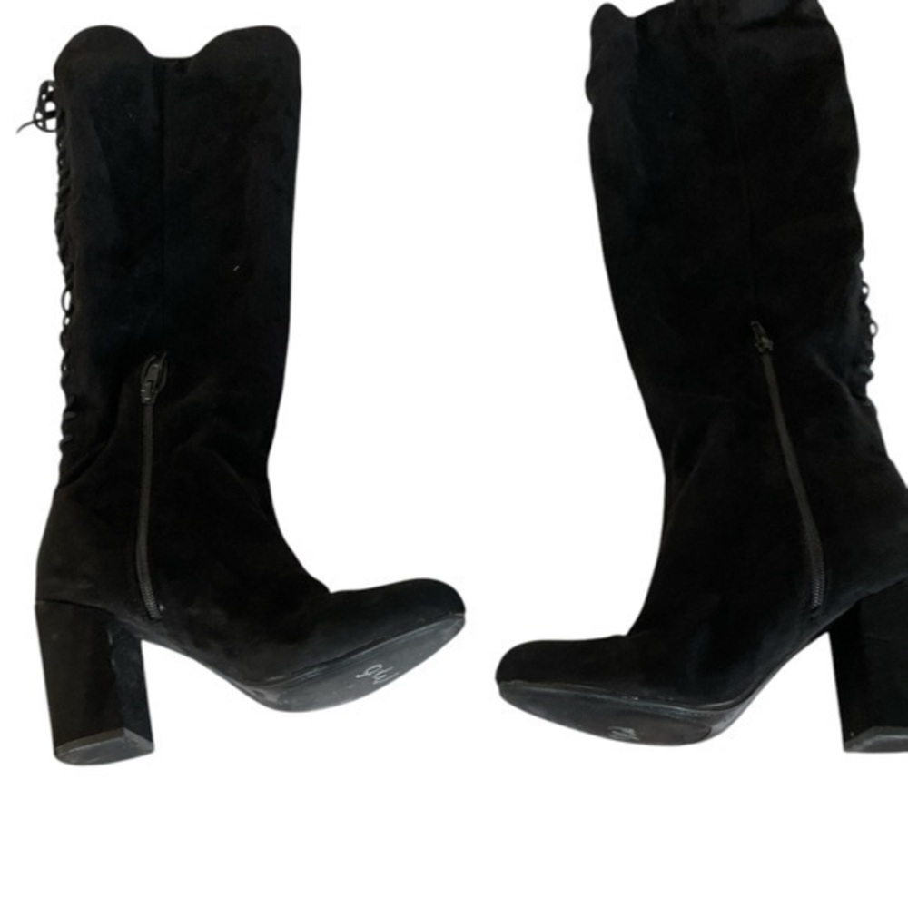 Black faux suede Indigo over-knee full lace up boots size 9